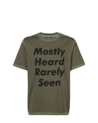 olivgrünes bedrucktes T-Shirt mit einem Rundhalsausschnitt von Mostly Heard Rarely Seen