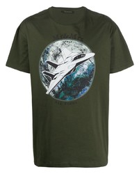 olivgrünes bedrucktes T-Shirt mit einem Rundhalsausschnitt von Mr & Mrs Italy