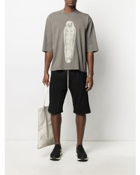 olivgrünes bedrucktes T-Shirt mit einem Rundhalsausschnitt von Rick Owens DRKSHDW