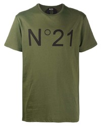 olivgrünes bedrucktes T-Shirt mit einem Rundhalsausschnitt von N°21