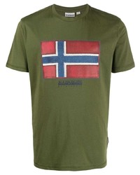 olivgrünes bedrucktes T-Shirt mit einem Rundhalsausschnitt von Napapijri