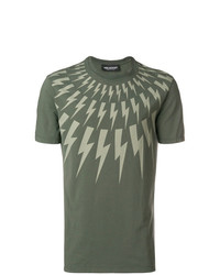 olivgrünes bedrucktes T-Shirt mit einem Rundhalsausschnitt von Neil Barrett