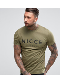 olivgrünes bedrucktes T-Shirt mit einem Rundhalsausschnitt von Nicce London