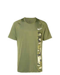 olivgrünes bedrucktes T-Shirt mit einem Rundhalsausschnitt von Nike