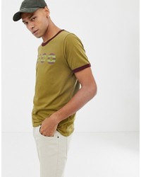olivgrünes bedrucktes T-Shirt mit einem Rundhalsausschnitt von Nudie Jeans