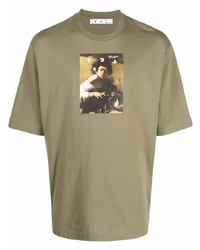 olivgrünes bedrucktes T-Shirt mit einem Rundhalsausschnitt von Off-White