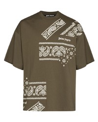 olivgrünes bedrucktes T-Shirt mit einem Rundhalsausschnitt von Palm Angels