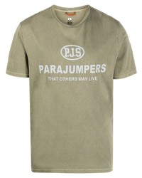 olivgrünes bedrucktes T-Shirt mit einem Rundhalsausschnitt von Parajumpers