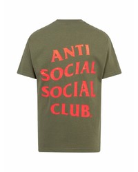 olivgrünes bedrucktes T-Shirt mit einem Rundhalsausschnitt von Anti Social Social Club