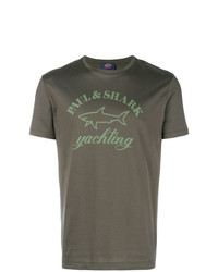 olivgrünes bedrucktes T-Shirt mit einem Rundhalsausschnitt von Paul & Shark