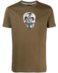 olivgrünes bedrucktes T-Shirt mit einem Rundhalsausschnitt von Paul Smith