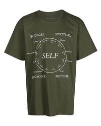 olivgrünes bedrucktes T-Shirt mit einem Rundhalsausschnitt von Pleasures