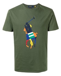 olivgrünes bedrucktes T-Shirt mit einem Rundhalsausschnitt von Polo Ralph Lauren