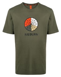 olivgrünes bedrucktes T-Shirt mit einem Rundhalsausschnitt von Raeburn