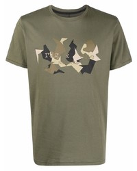 olivgrünes bedrucktes T-Shirt mit einem Rundhalsausschnitt von rag & bone