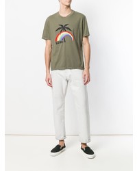 olivgrünes bedrucktes T-Shirt mit einem Rundhalsausschnitt von As65