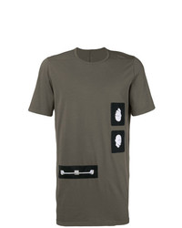 olivgrünes bedrucktes T-Shirt mit einem Rundhalsausschnitt von Rick Owens DRKSHDW