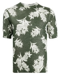 olivgrünes bedrucktes T-Shirt mit einem Rundhalsausschnitt von Saint Laurent