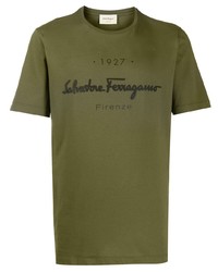 olivgrünes bedrucktes T-Shirt mit einem Rundhalsausschnitt von Salvatore Ferragamo