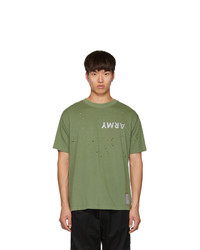 olivgrünes bedrucktes T-Shirt mit einem Rundhalsausschnitt von Satisfy