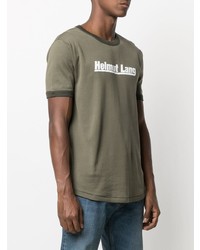 olivgrünes bedrucktes T-Shirt mit einem Rundhalsausschnitt von Helmut Lang