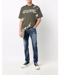 olivgrünes bedrucktes T-Shirt mit einem Rundhalsausschnitt von DSQUARED2