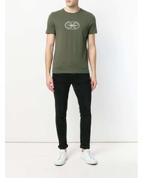 olivgrünes bedrucktes T-Shirt mit einem Rundhalsausschnitt von CP Company