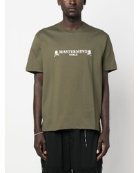 olivgrünes bedrucktes T-Shirt mit einem Rundhalsausschnitt von Mastermind Japan