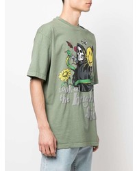 olivgrünes bedrucktes T-Shirt mit einem Rundhalsausschnitt von MARKET