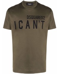 olivgrünes bedrucktes T-Shirt mit einem Rundhalsausschnitt von DSQUARED2