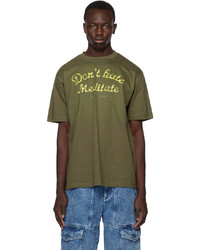 olivgrünes bedrucktes T-Shirt mit einem Rundhalsausschnitt von Solitude Studios