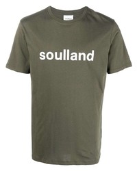 olivgrünes bedrucktes T-Shirt mit einem Rundhalsausschnitt von Soulland