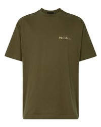 olivgrünes bedrucktes T-Shirt mit einem Rundhalsausschnitt von Stampd