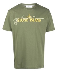 olivgrünes bedrucktes T-Shirt mit einem Rundhalsausschnitt von Stone Island