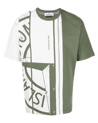 olivgrünes bedrucktes T-Shirt mit einem Rundhalsausschnitt von Stone Island