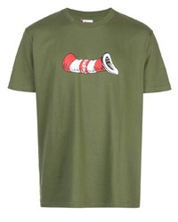 olivgrünes bedrucktes T-Shirt mit einem Rundhalsausschnitt von Supreme