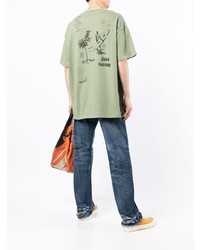 olivgrünes bedrucktes T-Shirt mit einem Rundhalsausschnitt von FIVE CM
