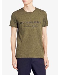 olivgrünes bedrucktes T-Shirt mit einem Rundhalsausschnitt von Burberry