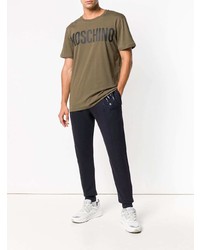 olivgrünes bedrucktes T-Shirt mit einem Rundhalsausschnitt von Moschino