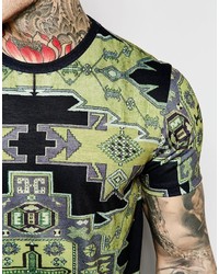 olivgrünes bedrucktes T-Shirt mit einem Rundhalsausschnitt von Jaded London