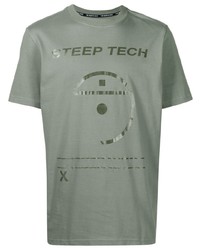 olivgrünes bedrucktes T-Shirt mit einem Rundhalsausschnitt von The North Face