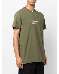 olivgrünes bedrucktes T-Shirt mit einem Rundhalsausschnitt von Maharishi