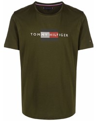 olivgrünes bedrucktes T-Shirt mit einem Rundhalsausschnitt von Tommy Hilfiger