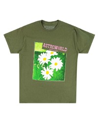 olivgrünes bedrucktes T-Shirt mit einem Rundhalsausschnitt von Travis Scott Astroworld