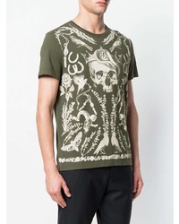 olivgrünes bedrucktes T-Shirt mit einem Rundhalsausschnitt von Alexander McQueen