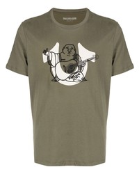olivgrünes bedrucktes T-Shirt mit einem Rundhalsausschnitt von True Religion
