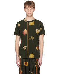 olivgrünes bedrucktes T-Shirt mit einem Rundhalsausschnitt von Uma Wang