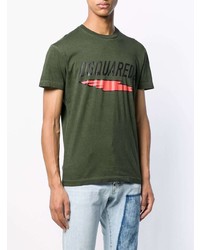 olivgrünes bedrucktes T-Shirt mit einem Rundhalsausschnitt von DSQUARED2