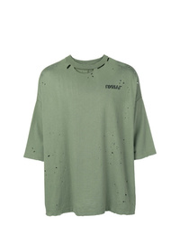 olivgrünes bedrucktes T-Shirt mit einem Rundhalsausschnitt von Unravel Project