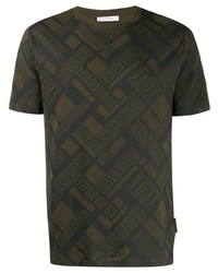 olivgrünes bedrucktes T-Shirt mit einem Rundhalsausschnitt von Versace Collection